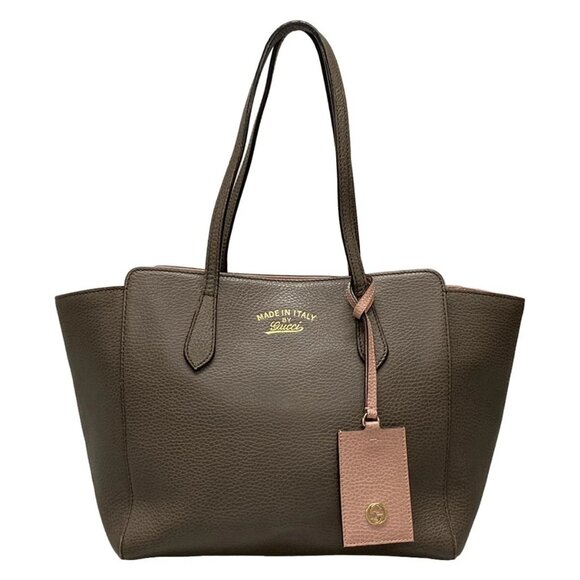 Auth GUCCI Swing 354408 Brown Pink Leather Tote Bag - Picture 1 of 16